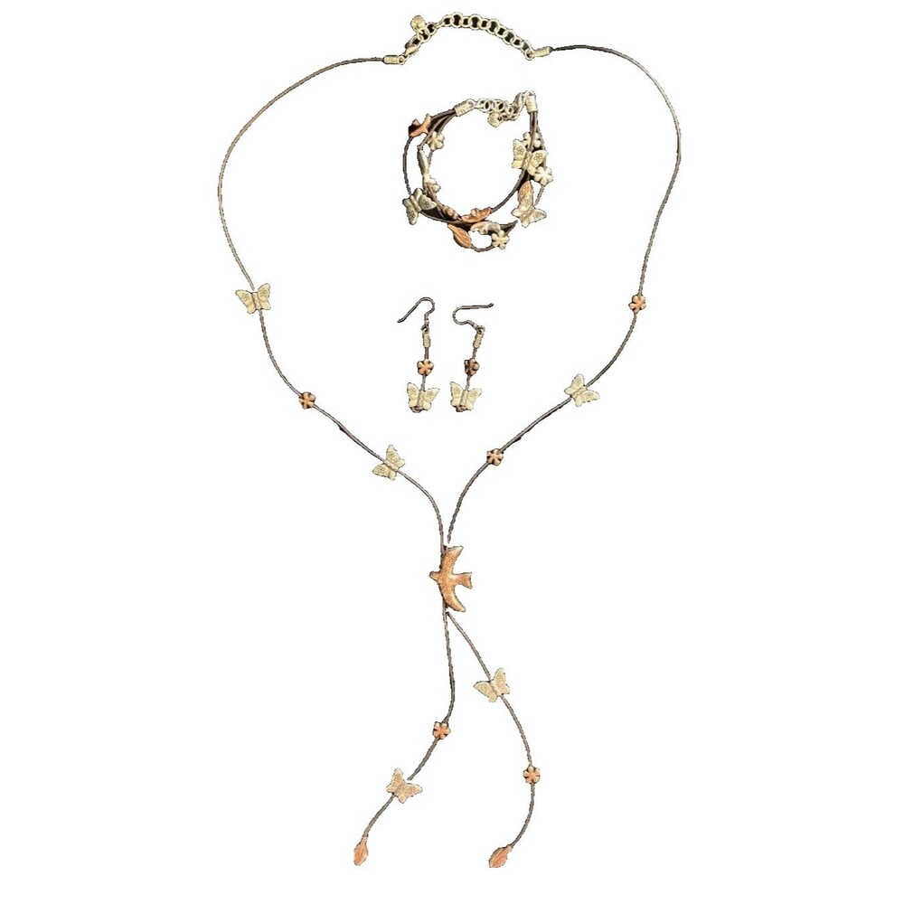 Brighton Butterfly Bird Lariat Jewelry Set Western Boho Cottage Copper Silver